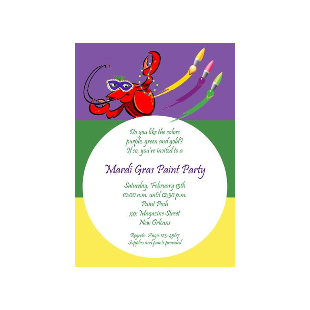 MARDI GRAS CRAWFISH PAINT PARTY CUSTOM INVITATION