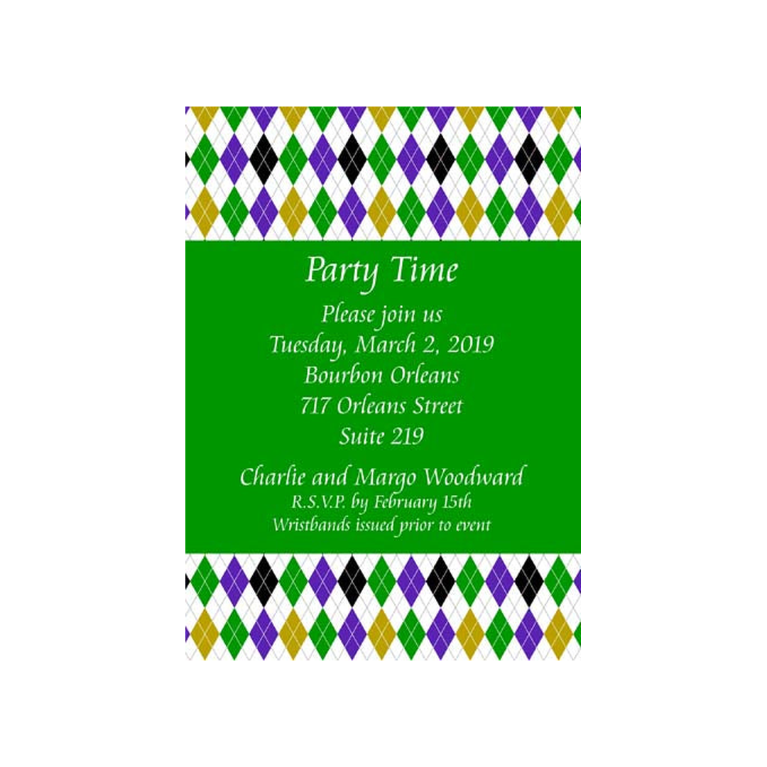 MARDI GRAS DIAMOND BACKGROUND CUSTOM INVITATION