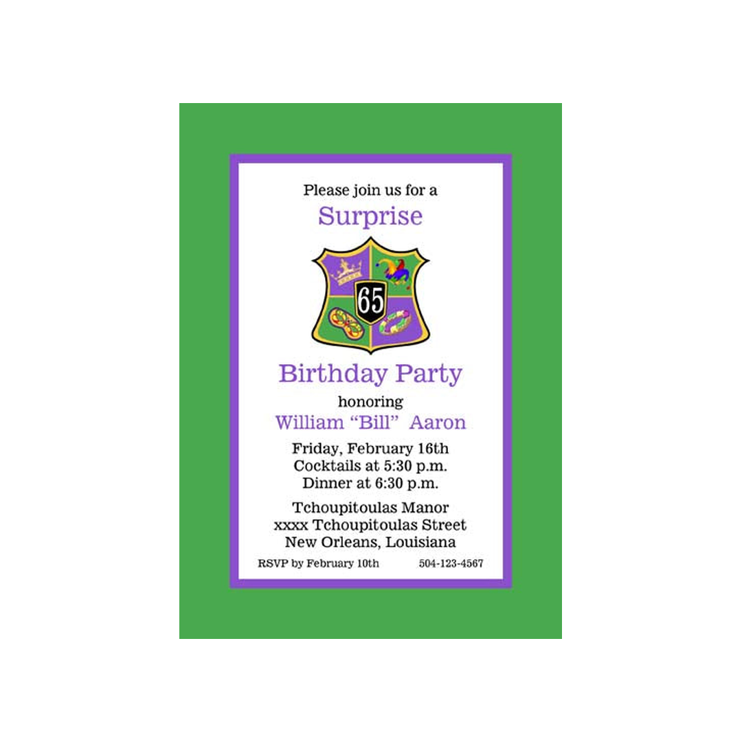 MARDI GRAS SHIELD CUSTOM INVITATION
