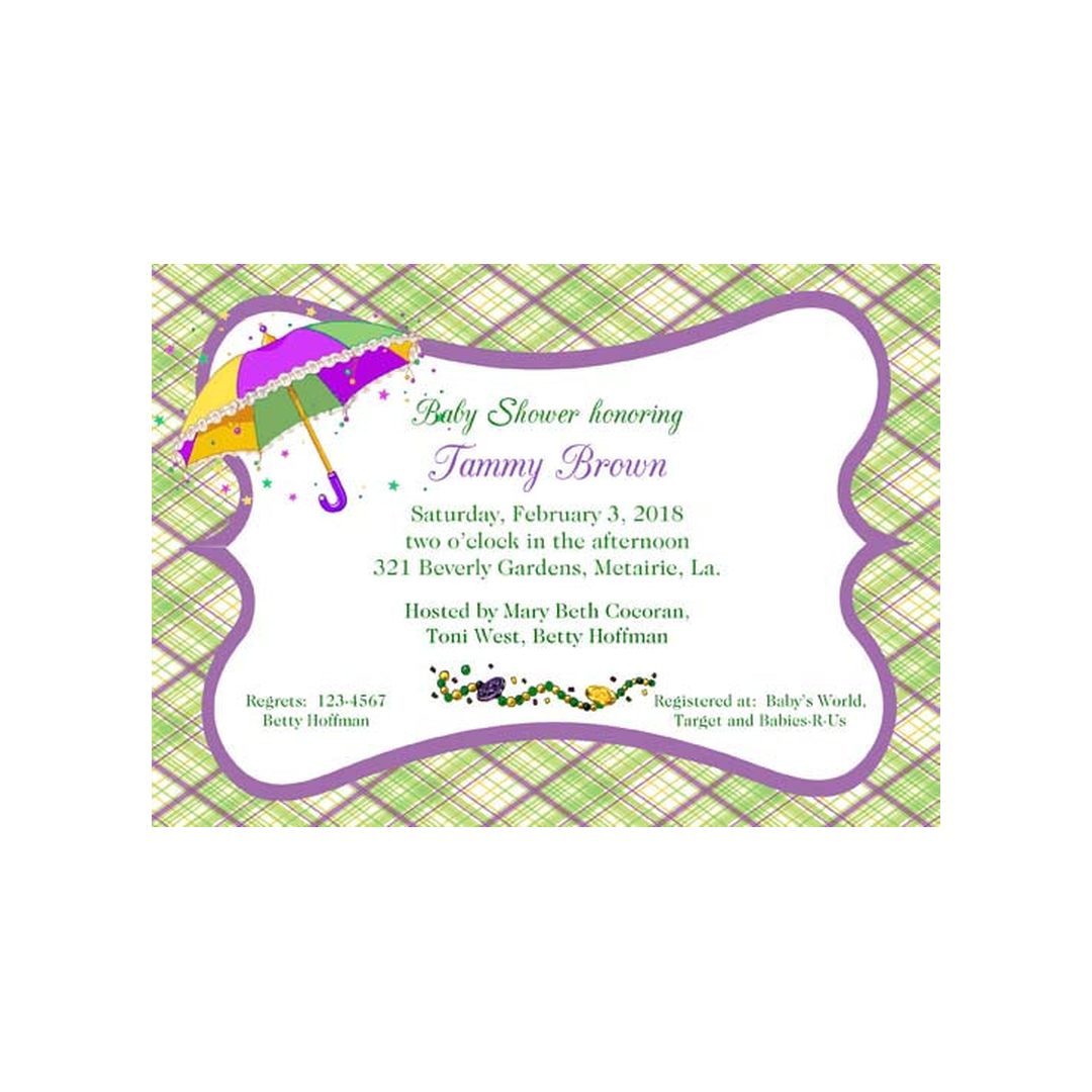 MARDI GRAS UMBRELLA AND PLAID CUSTOM INVITATION