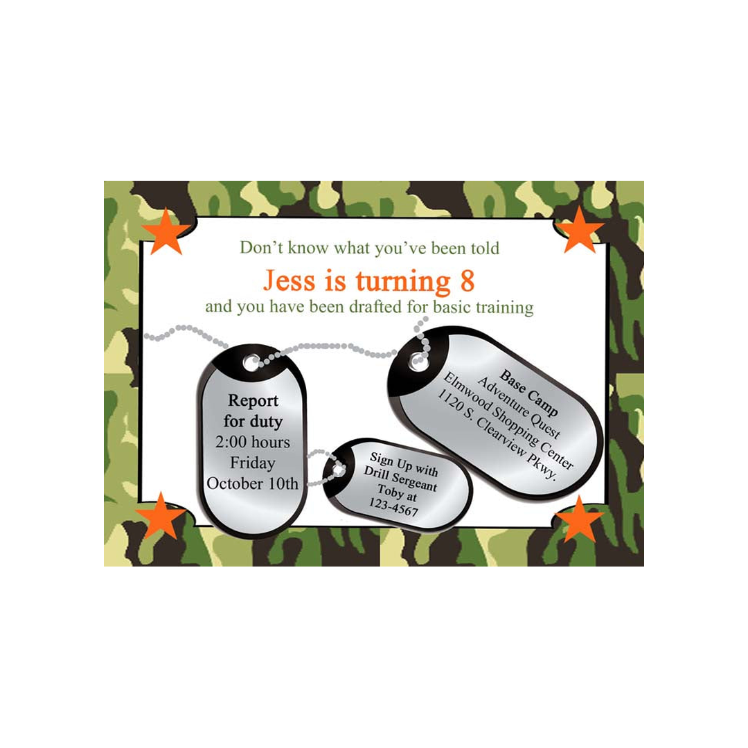 MILITARY DOG TAGS CAMO CUSTOM INVITATION
