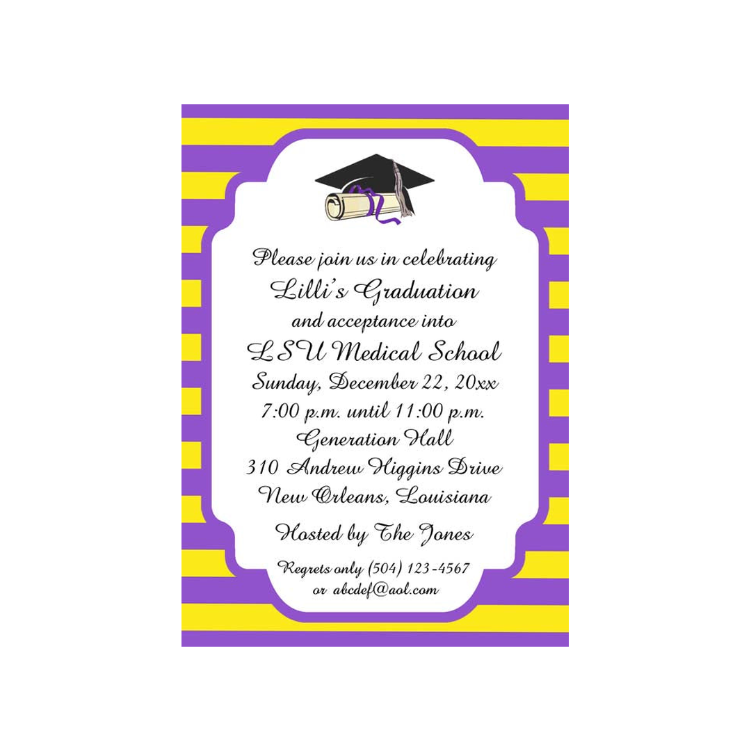 MODERN STRIPE WITH GRADUATION CAP AND DIPLOMA CUSTOM INVITATION