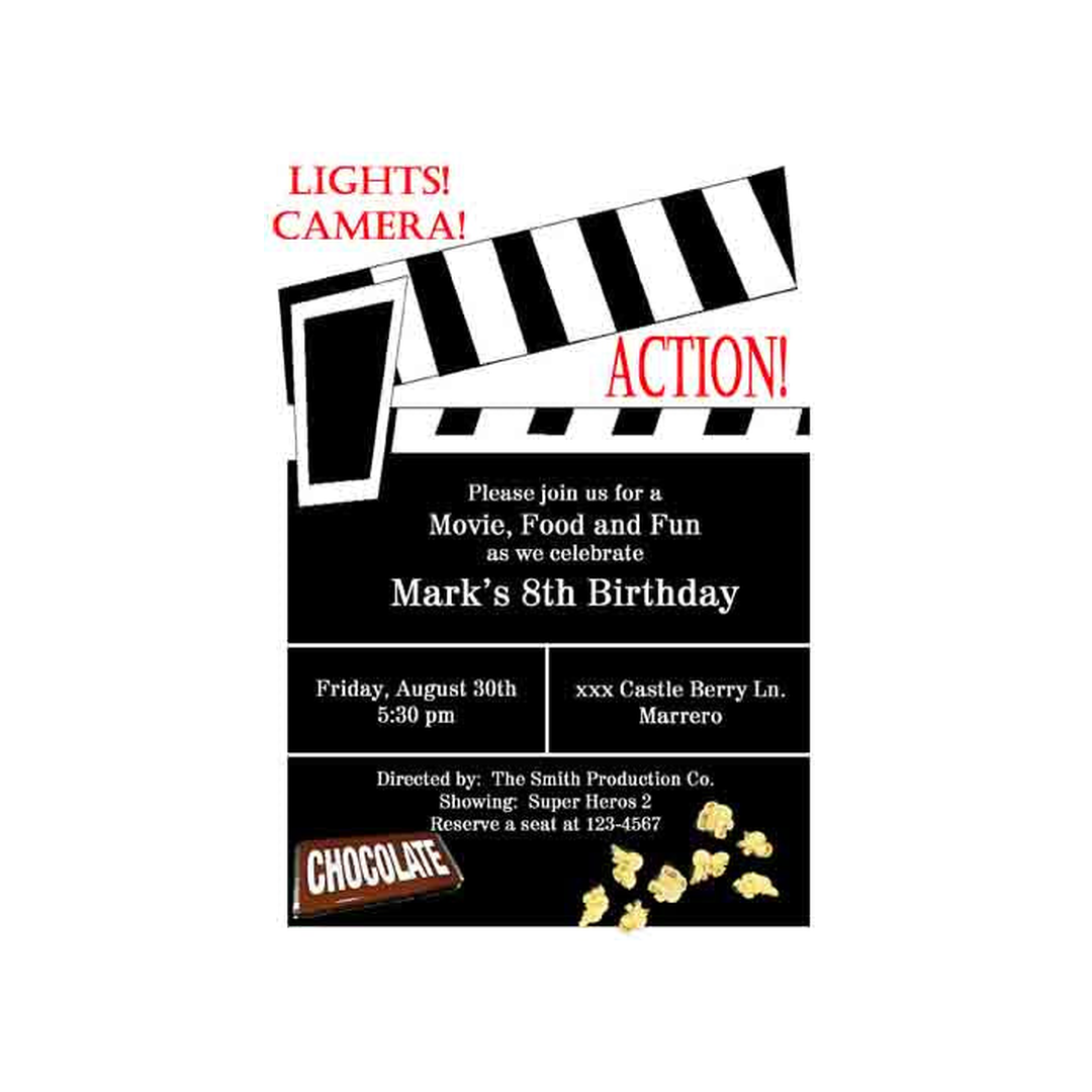 MOVIE SCENE CLAPBOARD CUSTOM INVITATION