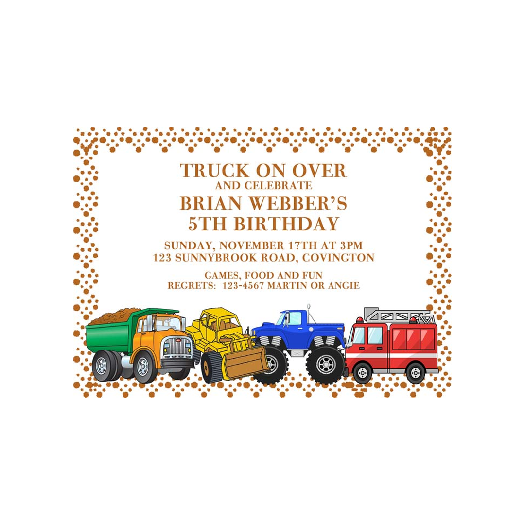 MULTIPLE TRUCK IN THE DIRT CUSTOM INVITATION