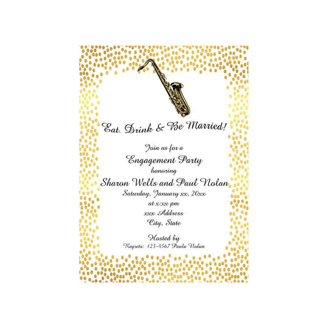 MUSICAL INSTRUMENT AND GOLD BORDER CUSTOM INVITATION