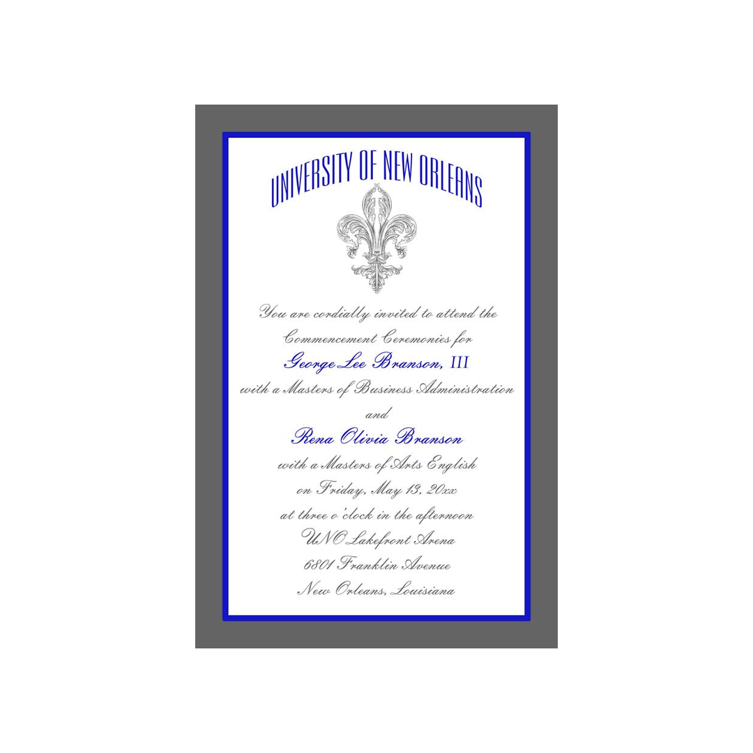 ORNATE FLEUR DE LIS IN SCHOOL COLORS CUSTOM INVITATION