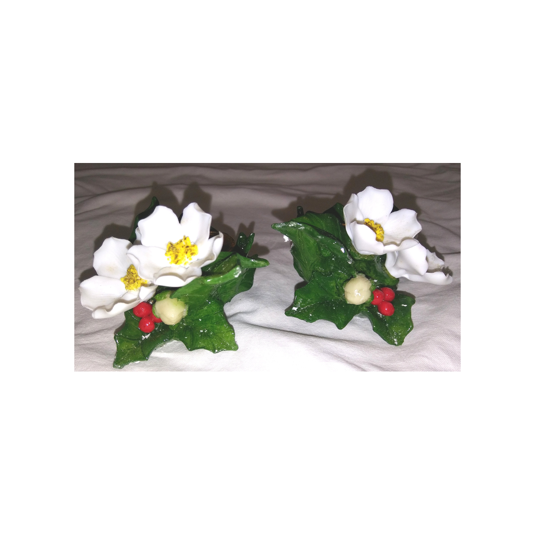 PAIR OF CHRISTMAS ROSE CANDLE HOLDER