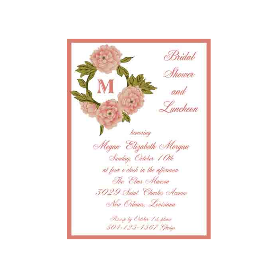 PEACHY ROSES AND MONOGRAM CUSTOM INVITATION