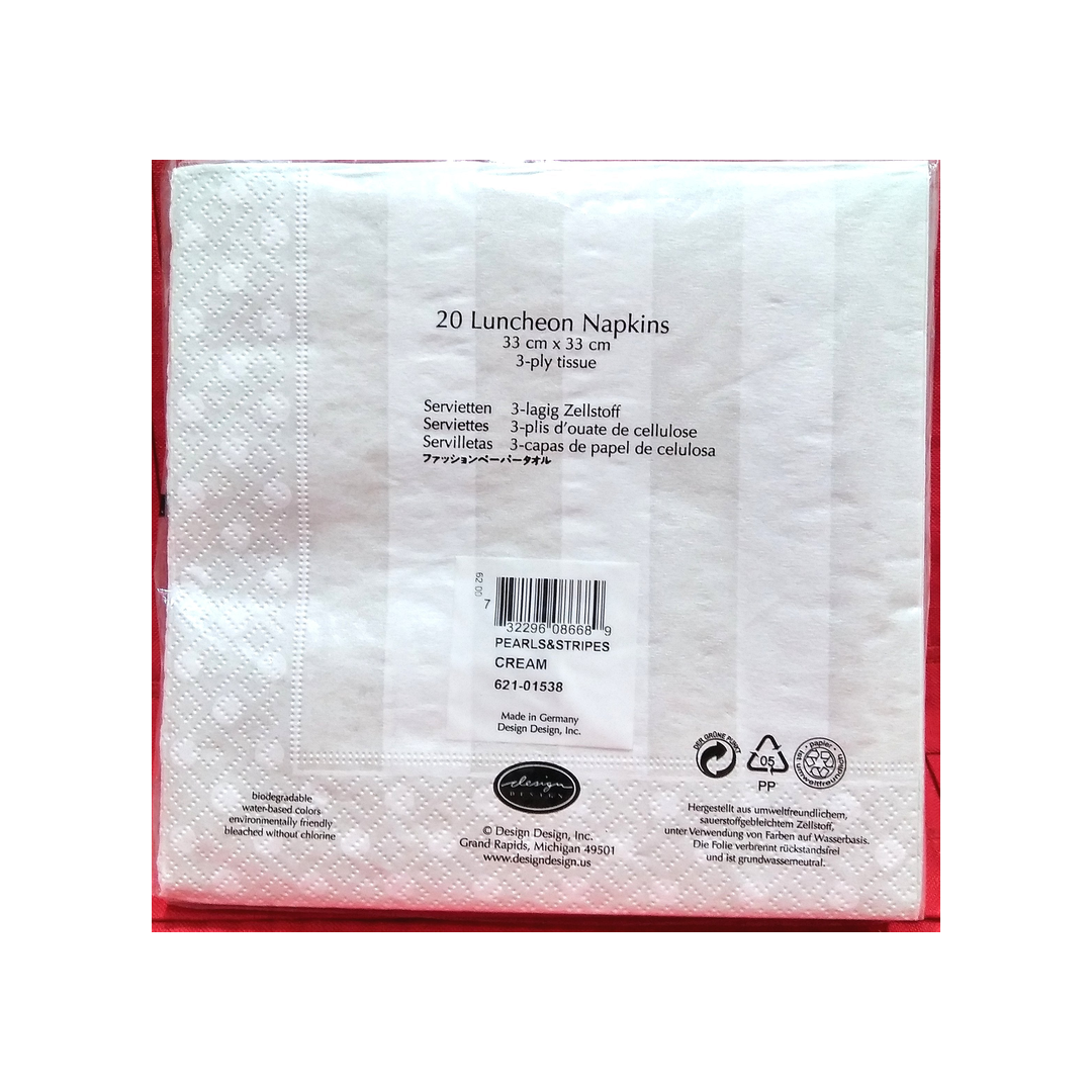PEARLS & STRIPES CREAM PAPER LUNCHEON NAPKINS