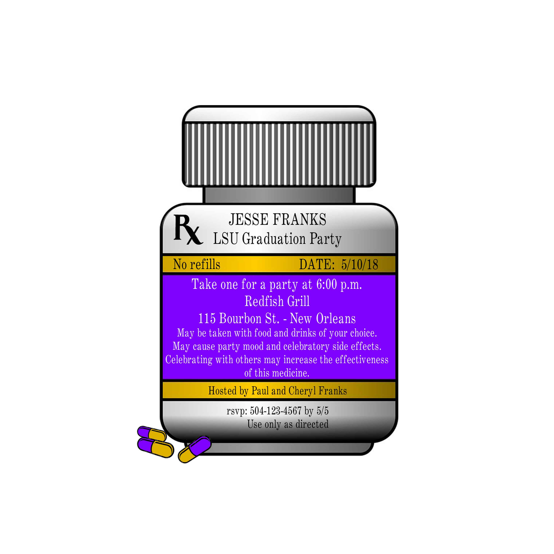 PILL BOTTLE GRADUATION CUSTOM INVITATION