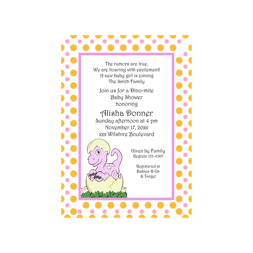 PINK BABY DINO IN EGG CUSTOM INVITATION