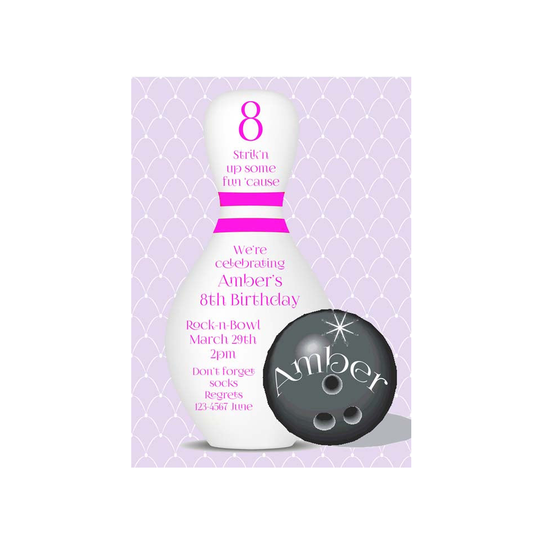 PINK BOWLING PIN CUSTOM INVITATION