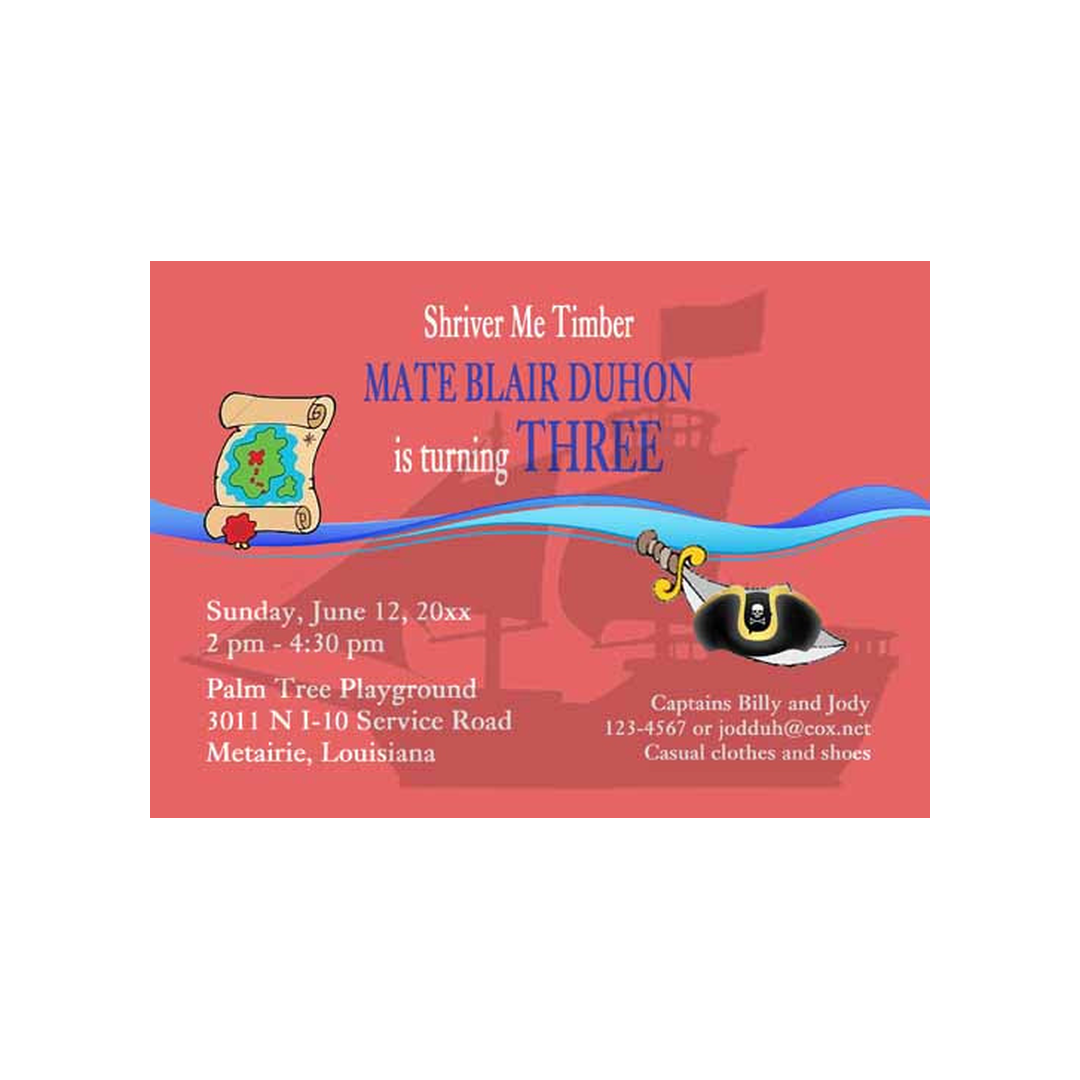 PIRATE SHIP SILHOUETTE CUSTOM INVITATION