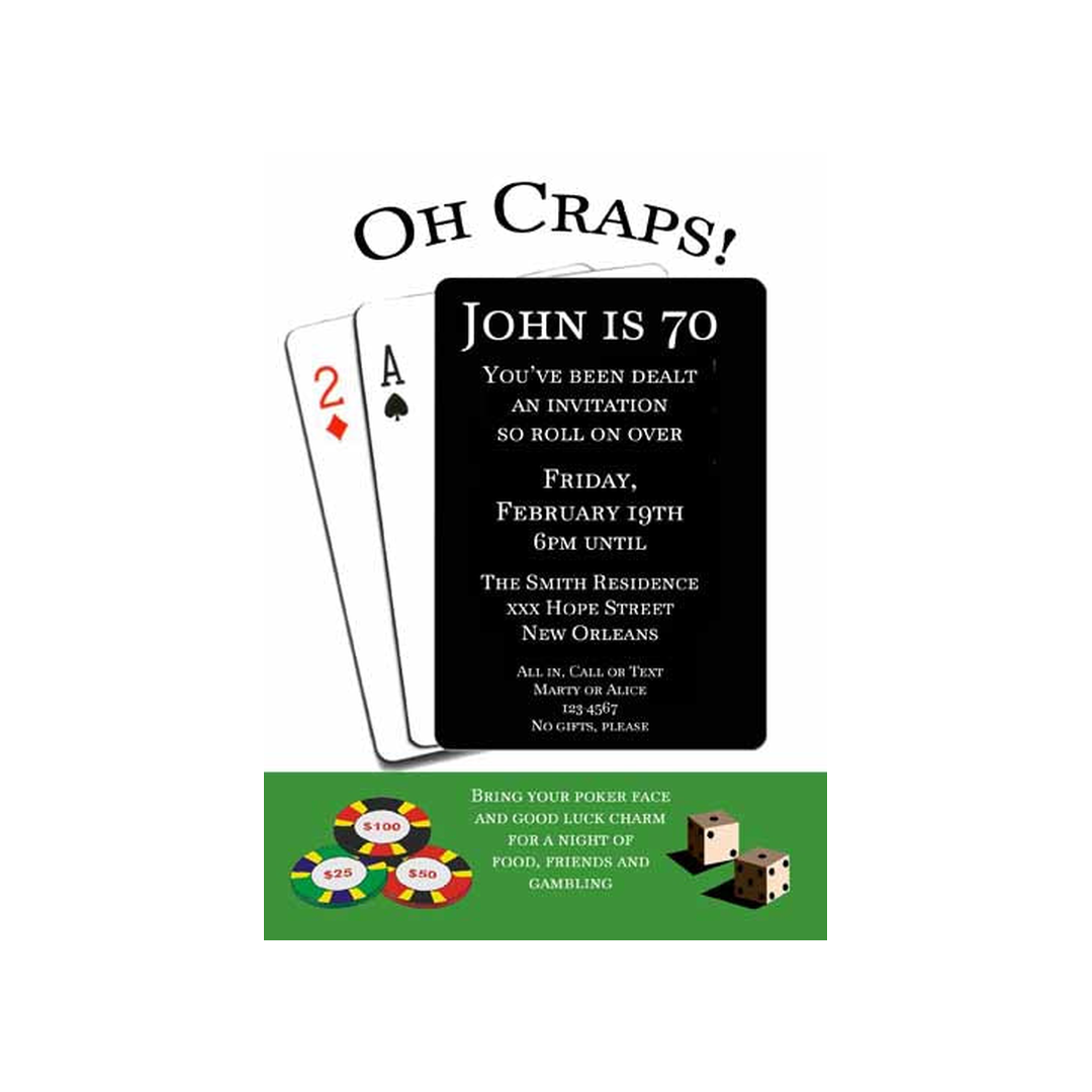 PLAYING CARDS "OH CRAPS" CUSTOM INVITATION
