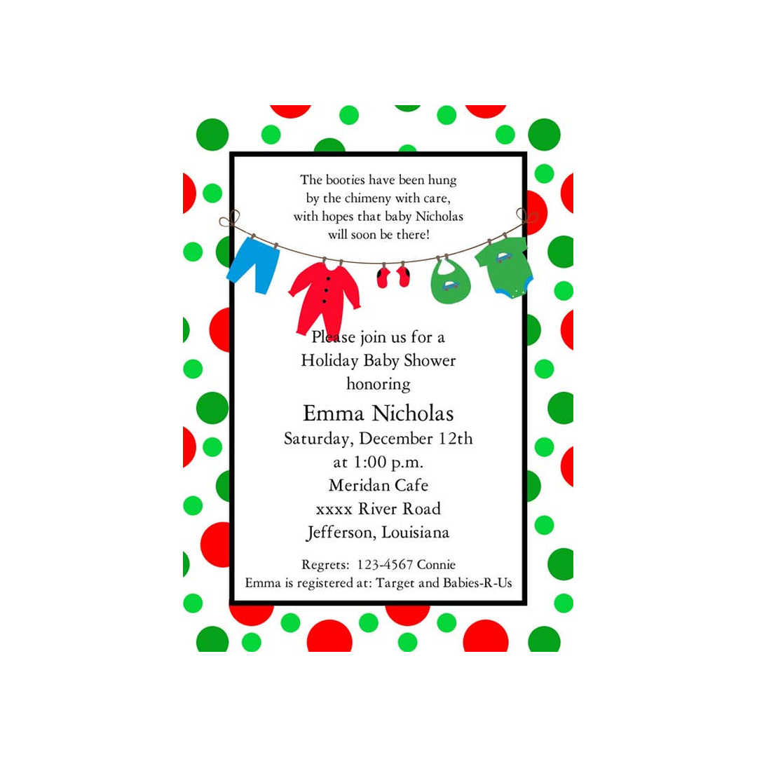 POLKA DOTS AND CLOTHES LINE CUSTOM INVITATION