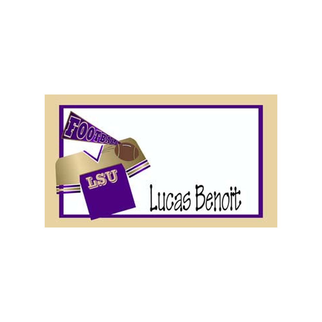 PURPLE GOLD FOOTBALL PENNANT, AND JERSEY PERSONALIZED GIFT OR CALLING CARDS