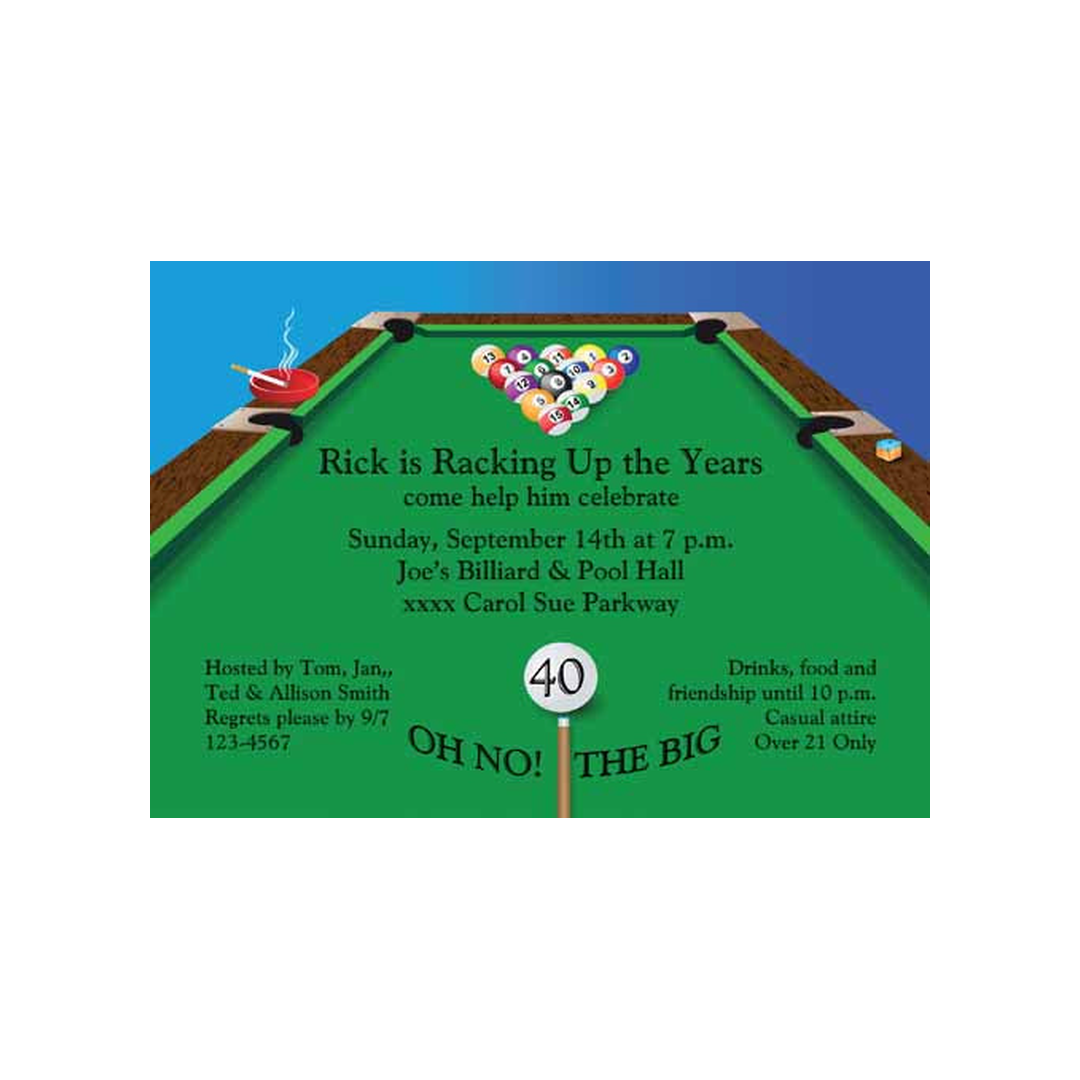 RACKING 'EM UP-BILLIARD TABLE CUSTOM INVITATION