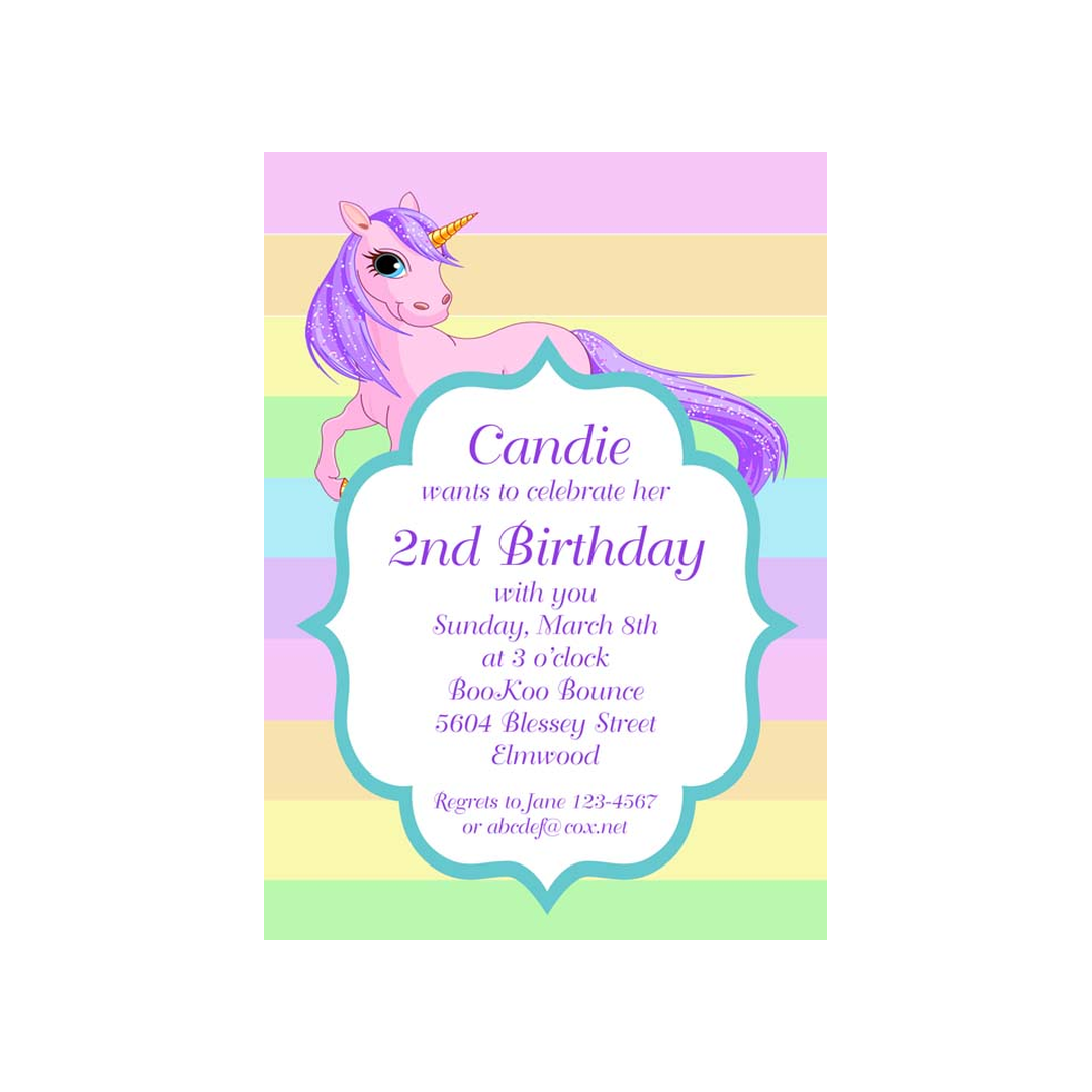 RAINBOW STRIPES AND UNICORN CUSTOM INVITATION