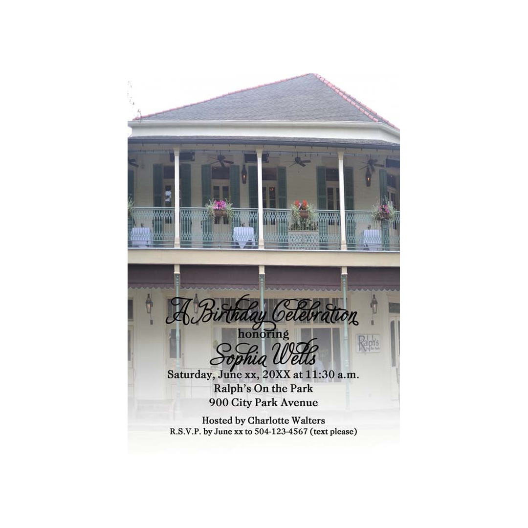 RALPH'S ON THE PARK RESTAURANT DAYTIME CUSTOM INVITATION