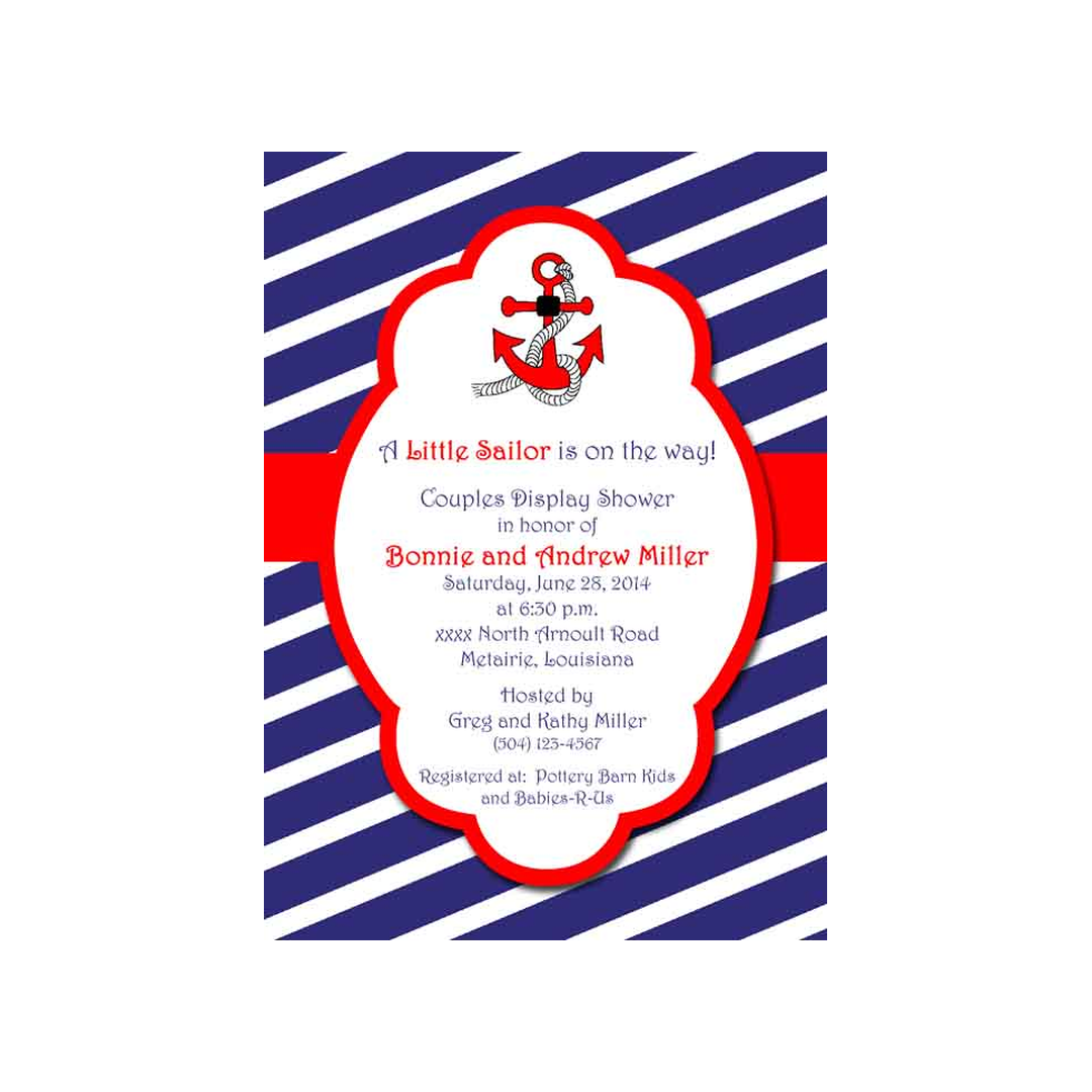 RED ANCHOR BLUE AND WHITE STRIPES CUSTOM INVITATION