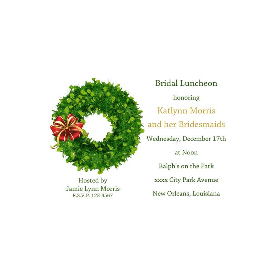 RED AND GOLD BOW AND WREATH CUSTOM INVITATION