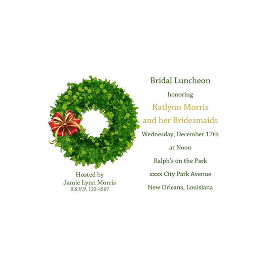 RED AND GOLD BOW AND WREATH CUSTOM INVITATION