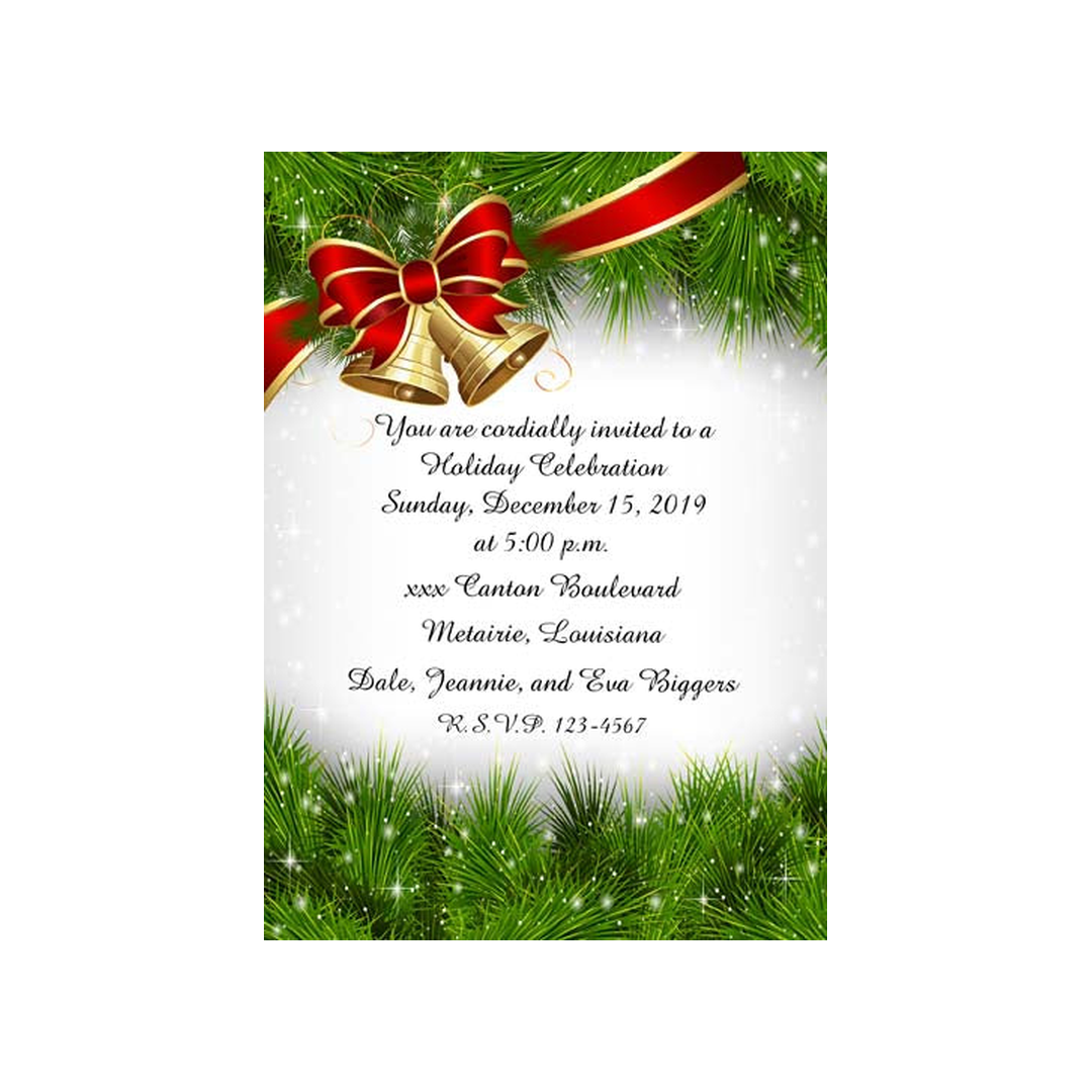 RED AND GOLD BOW ON PINE BORDER CUSTOM INVITATION