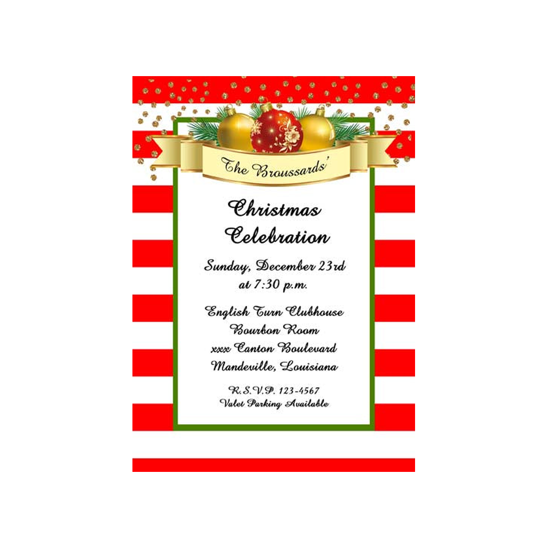 RED AND GOLD ORNAMENTS AND BANNER CUSTOM INVITATION