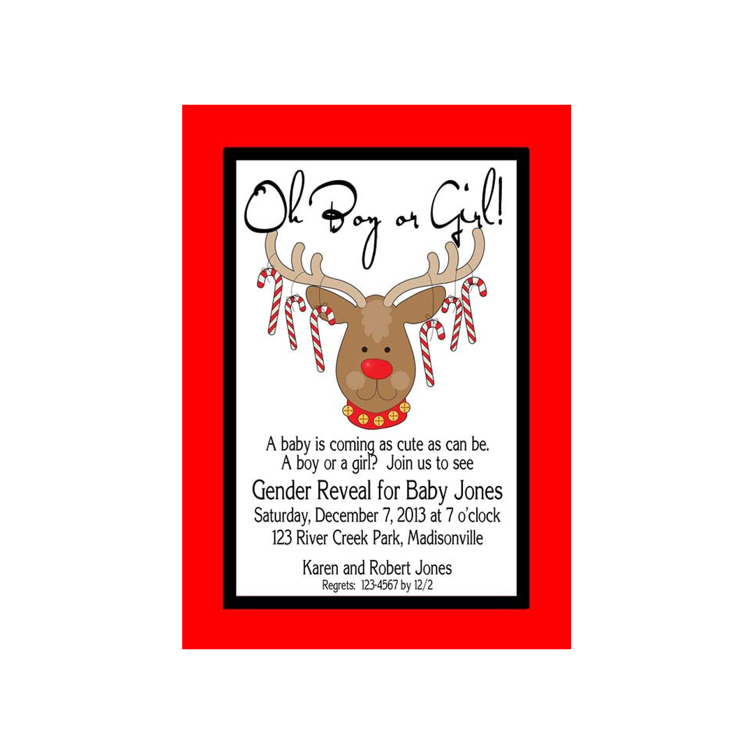 REINDEER AND CANDY CANES CUSTOM INVITATION