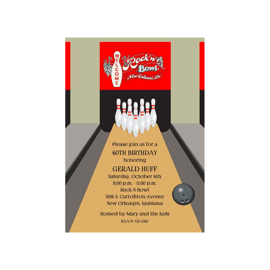 ROCK N BOWL CUSTOM INVITATION