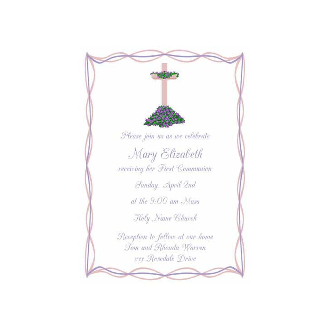 ROSE CROSS WITH LAVENDER FLOWERS CUSTOM INVITATION