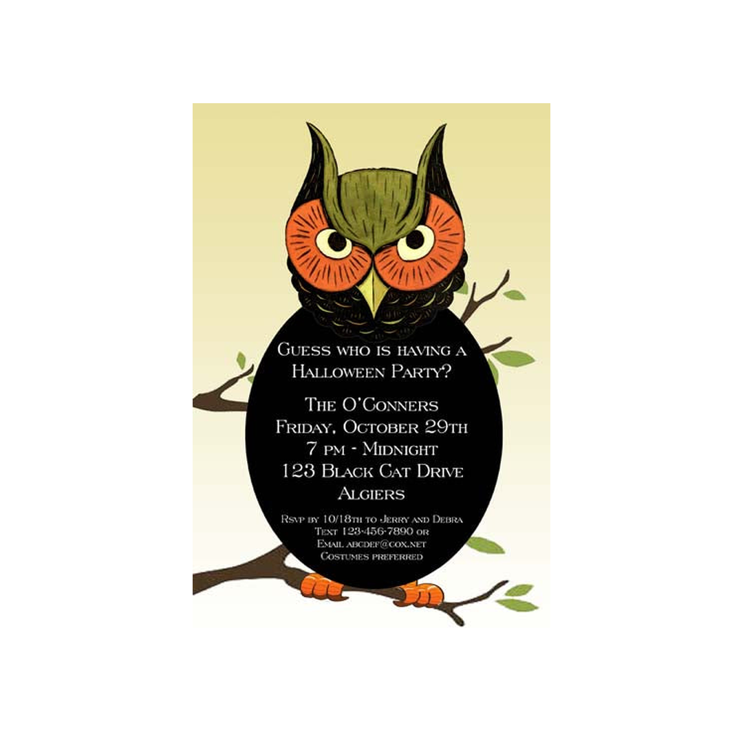 SCAREY FACE OWL CUSTOM INVITATION
