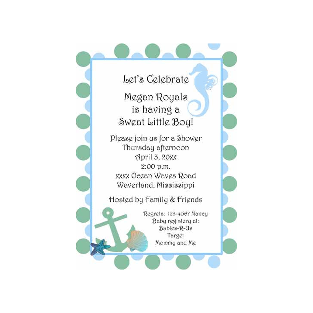 SEAHORSE AND DOTS CUSTOM INVITATION