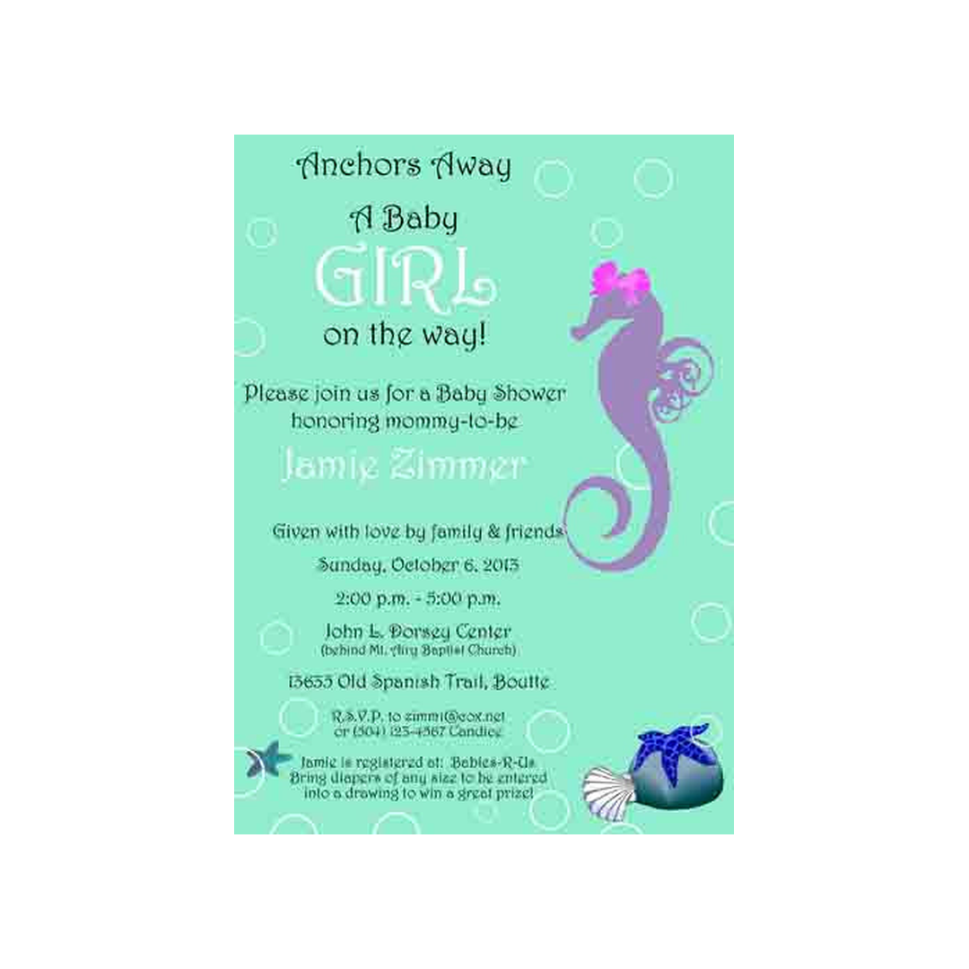 SEAHORSE UNDER THE SEA CUSTOM INVITATION