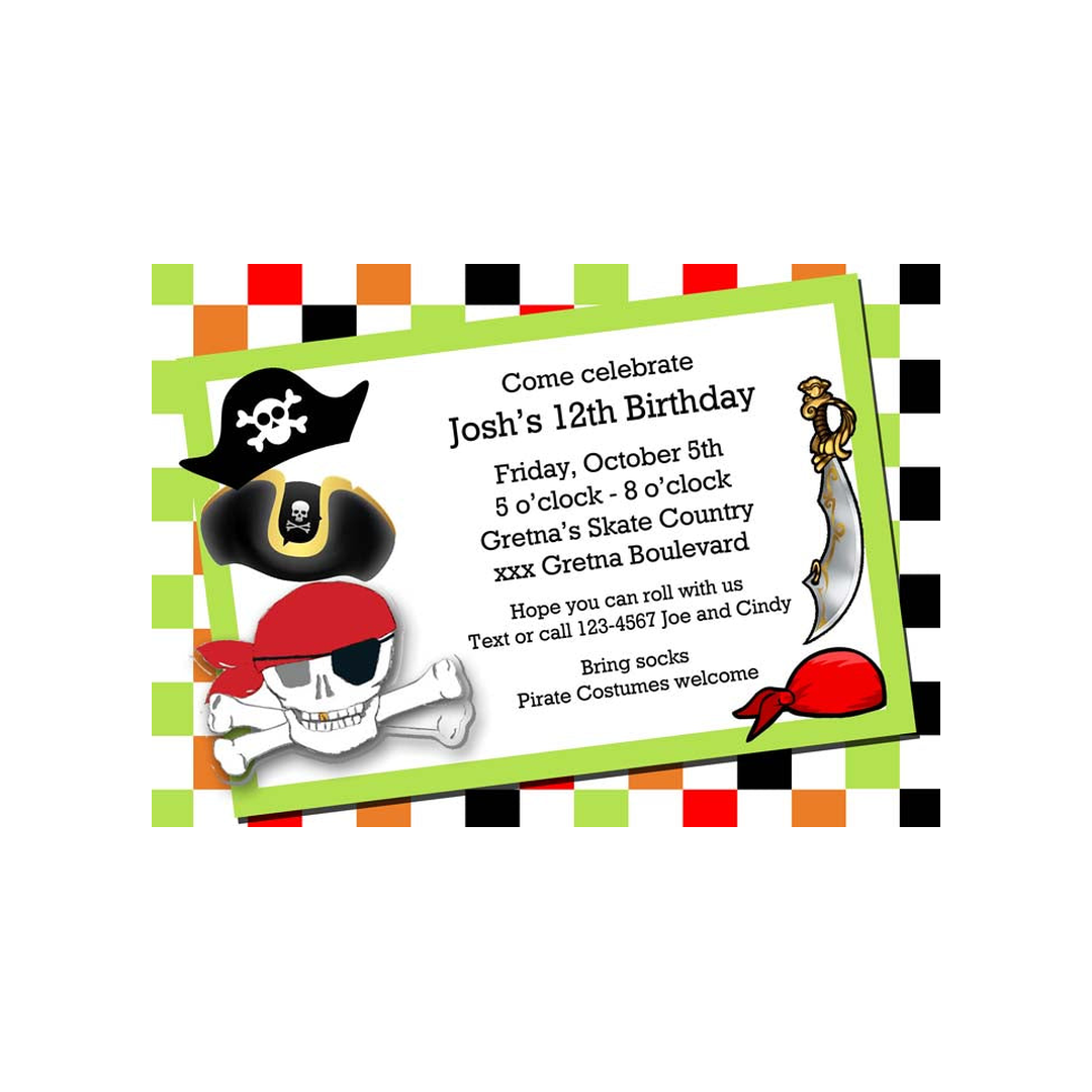 SKULL AND PIRATE HATS CUSTOM INVITATION