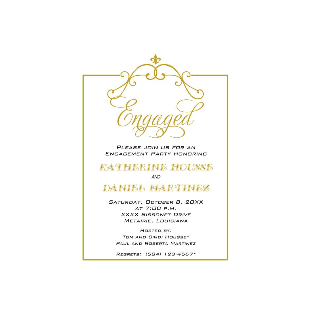 SMALL FLEUR DE LIS ON ORNAMENTAL FRAME CUSTOM INVITATION
