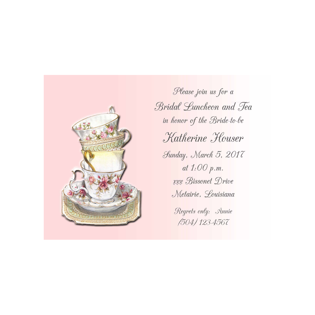 STACKED VINTAGE TEA CUPS CUSTOM INVITATION
