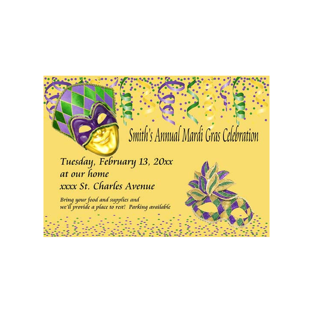 STREAMERS, CONFETTI AND MASKS CUSTOM INVITATION