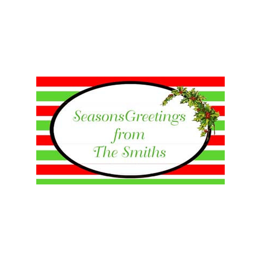 STRIPES AND HOLLY BRANCH PERSONALIZED GIFT OR CALLING CARDS