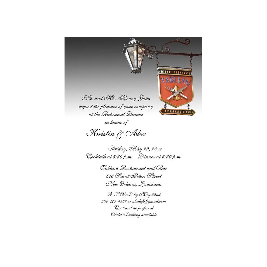 TABLEAU STREET SIGN- A DICKIE BRENNAN RESTAURANT CUSTOM INVITATION