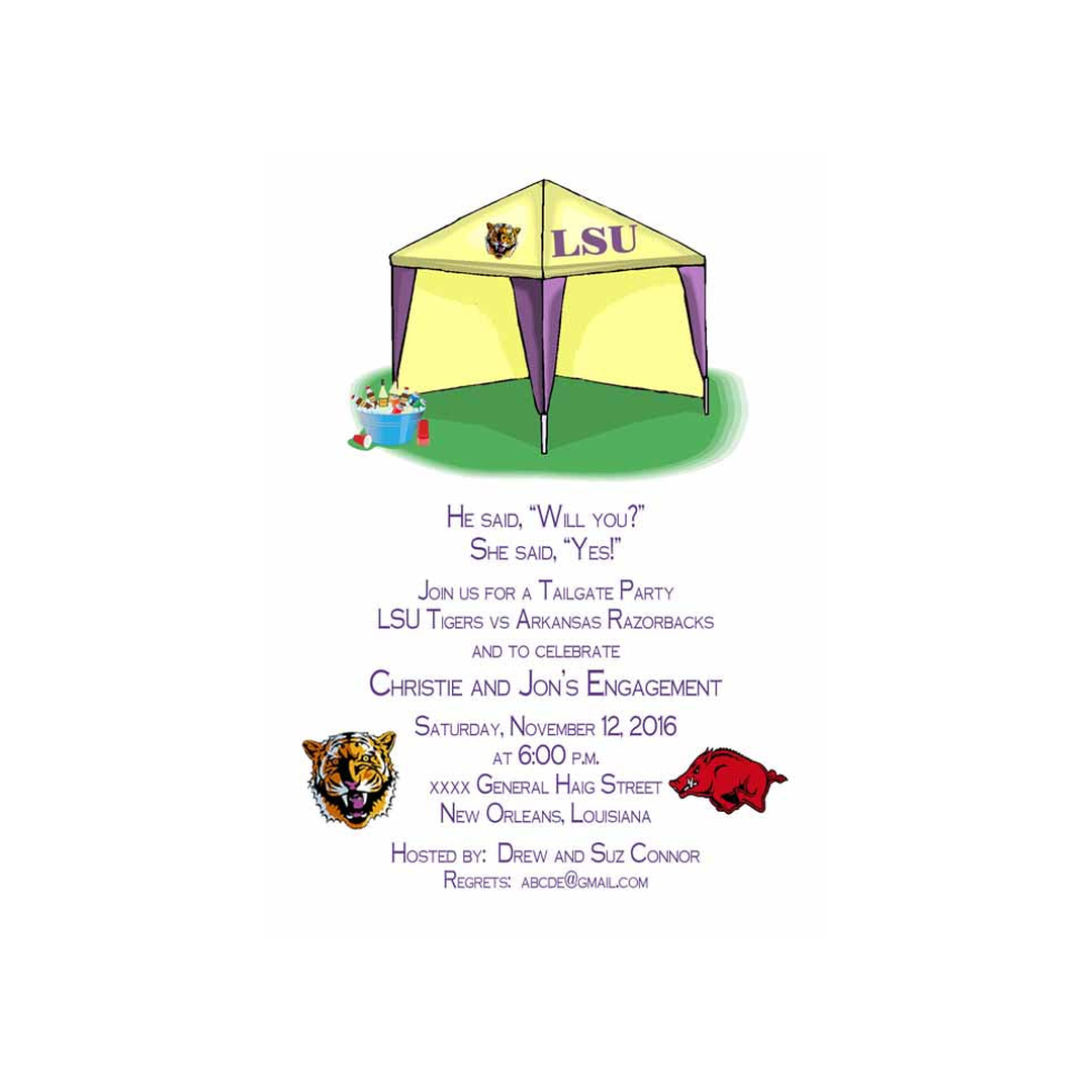TAILGATE TENT LSU VS OTHER OPPONENTS CUSTOM INVITATION