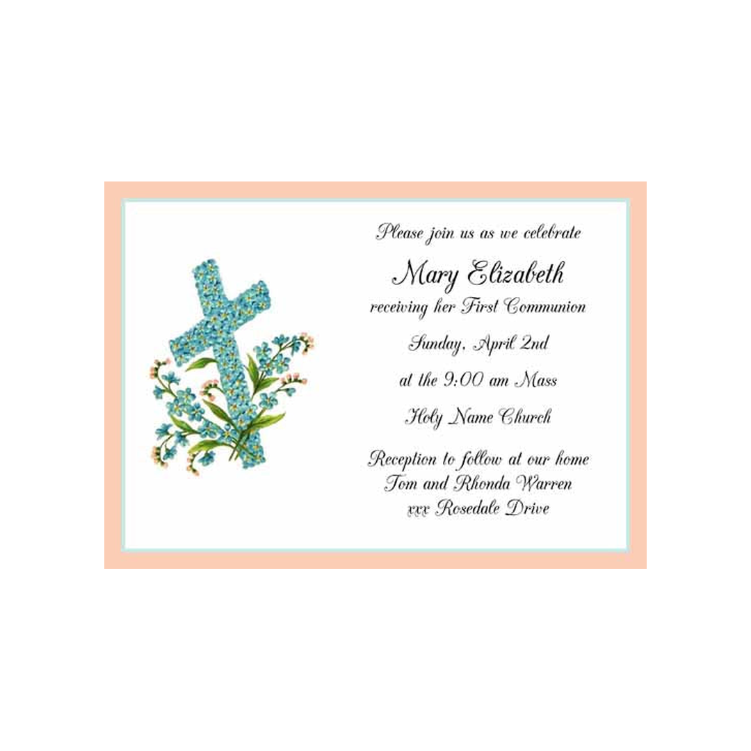 TEAL FLORAL CROSS CUSTOM INVITATION