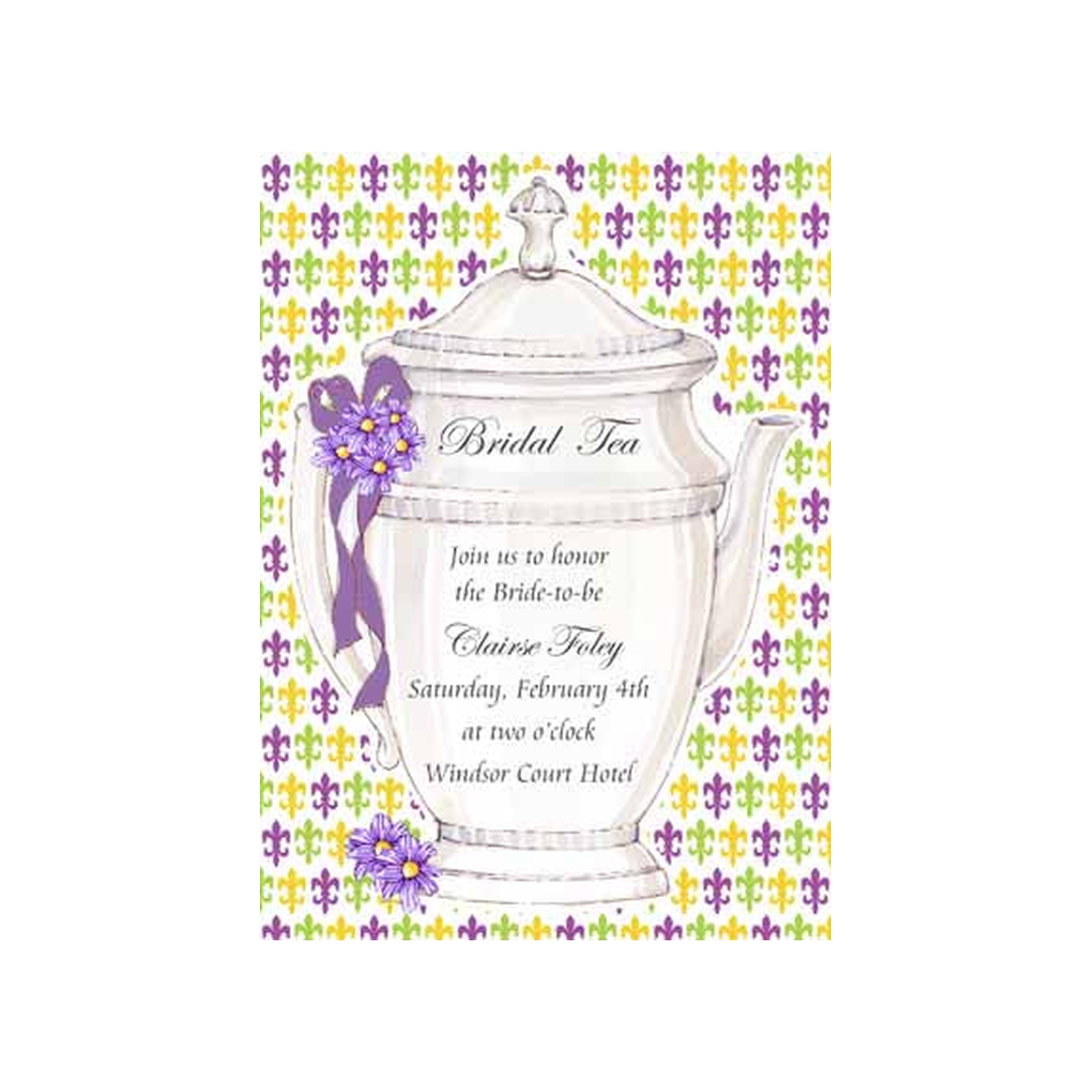 TEAPOT WITH PURPLE FLOWERS CUSTOM INVITATION