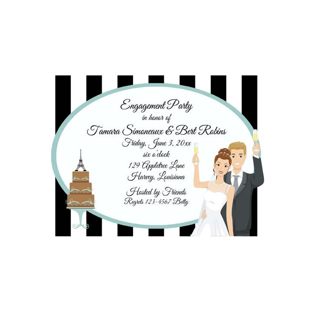 TOASTING COUPLE AND EIFFEL TOWER CAKE CUSTOM INVITATION