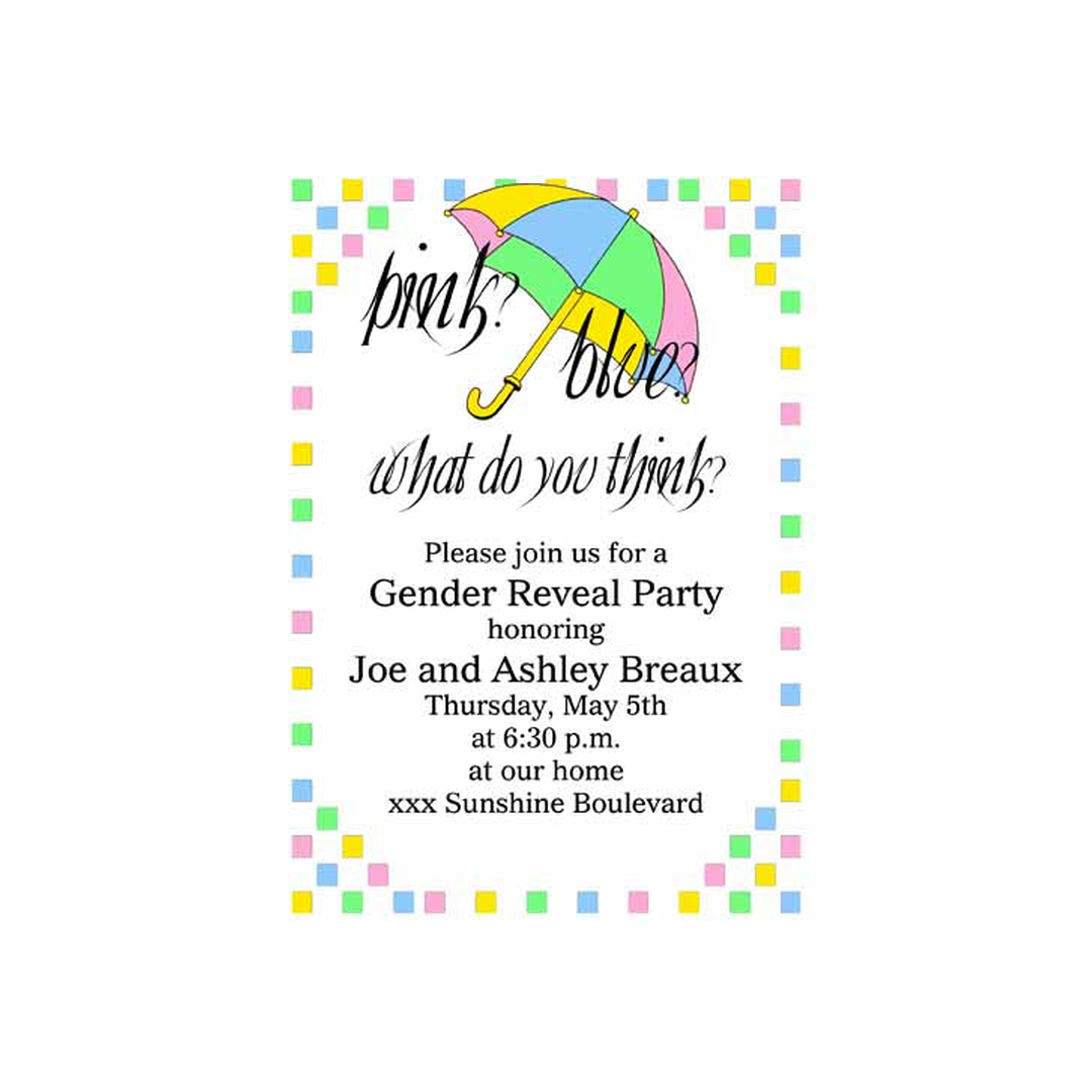 UMBRELLA AND SQUARES OF MULTI-COLORS CUSTOM INVITATION