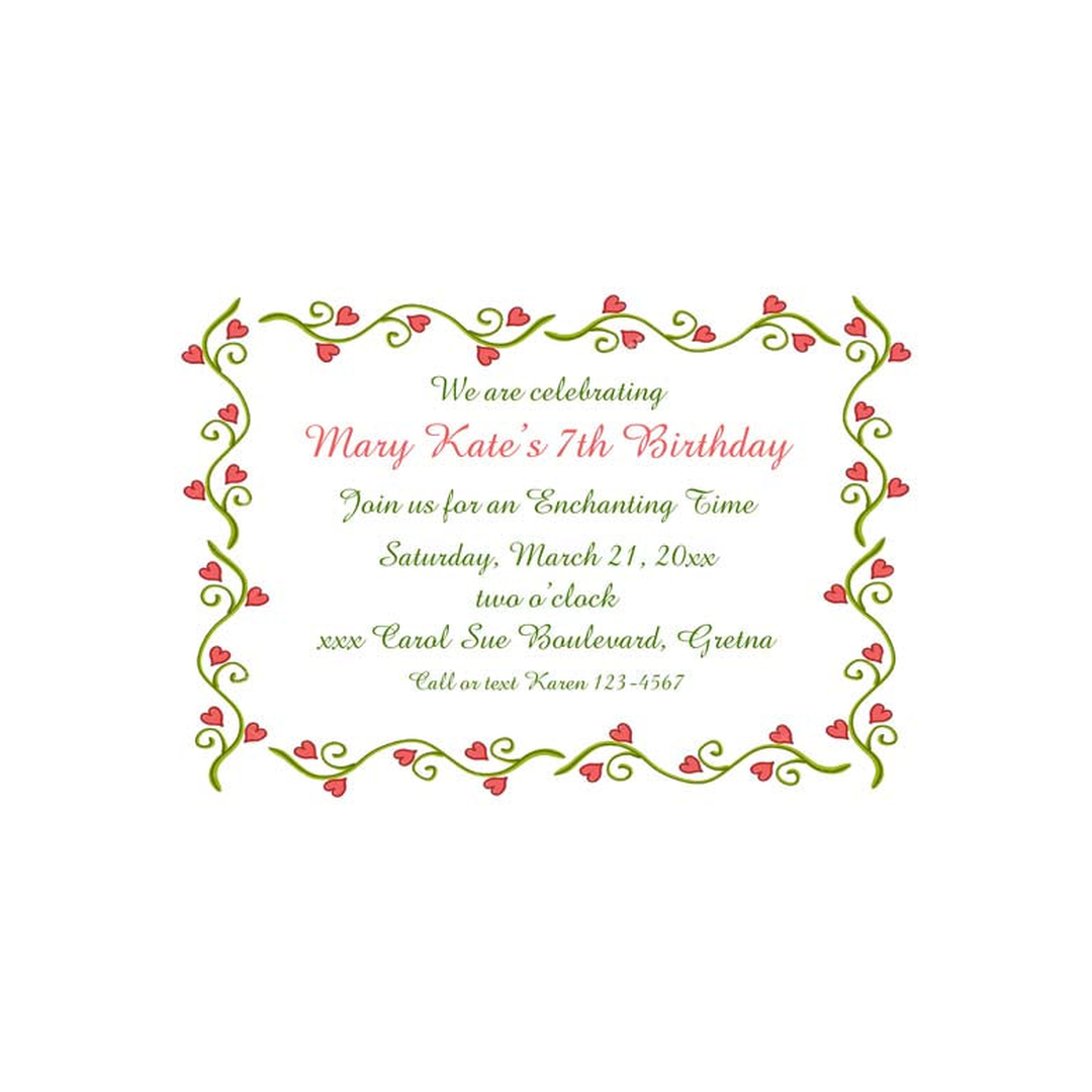 VINE OF HEARTS BORDER CUSTOM INVITATION
