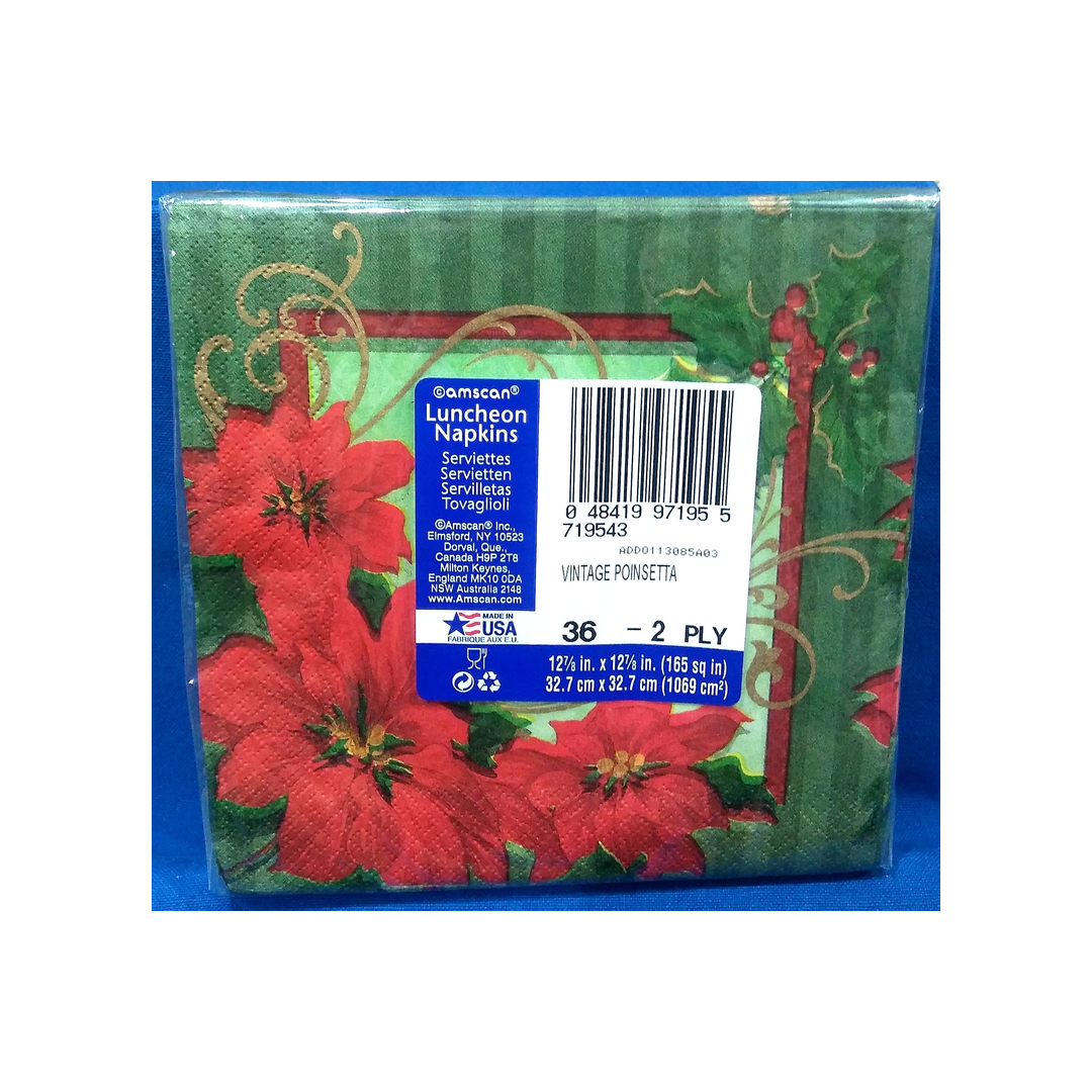 VINTAGE POINSETTIA PAPER LUNCHEON NAPKINS