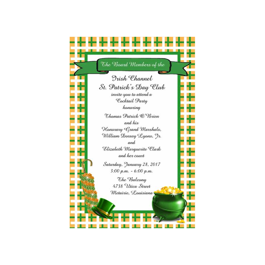 WALKING CANE AND POT OF GOLD CUSTOM INVITATION