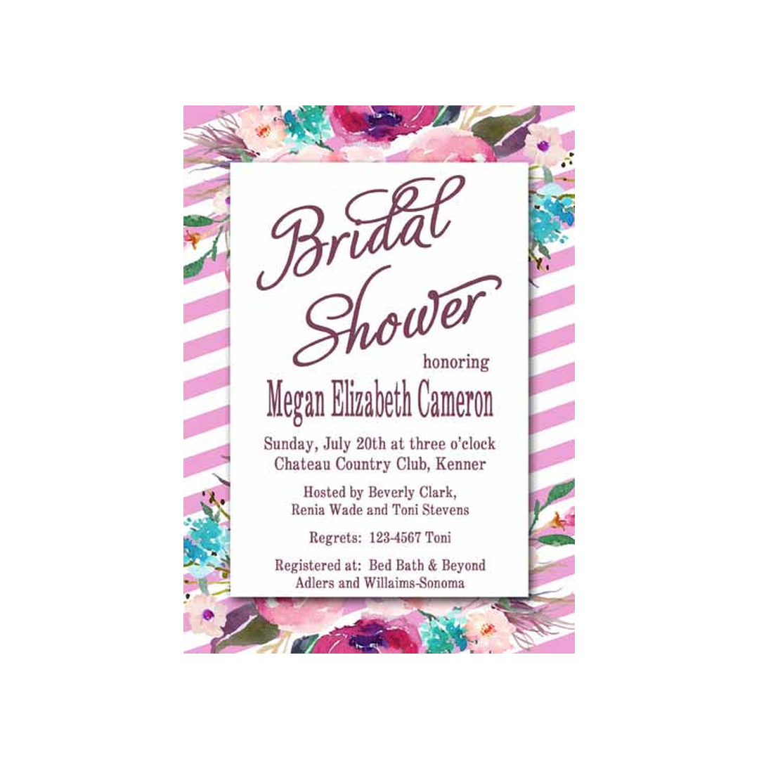 WATERCOLOR FLOWERS AND BOLD STRIPES CUSTOM INVITATION