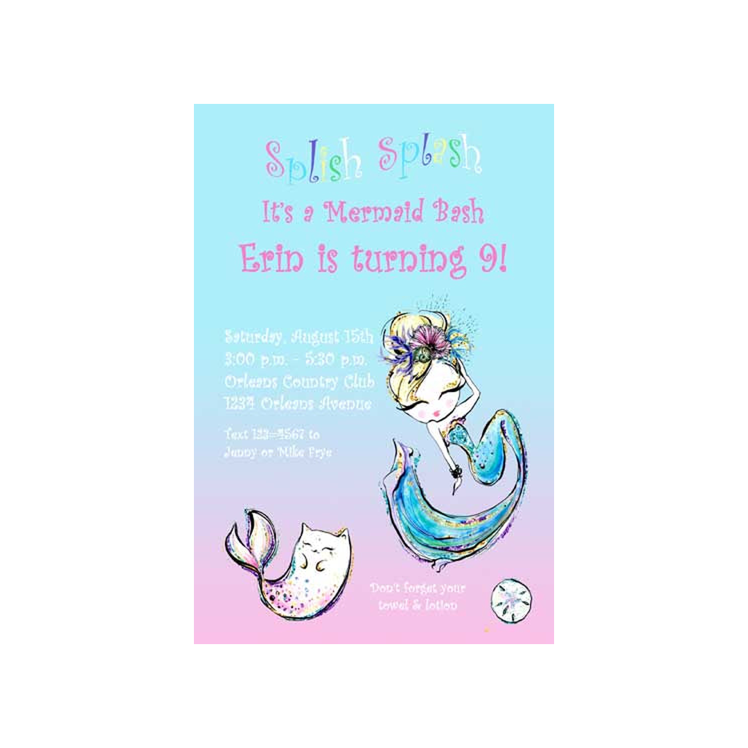 WATERCOLOR MERMAID TEAL CUSTOM INVITATION